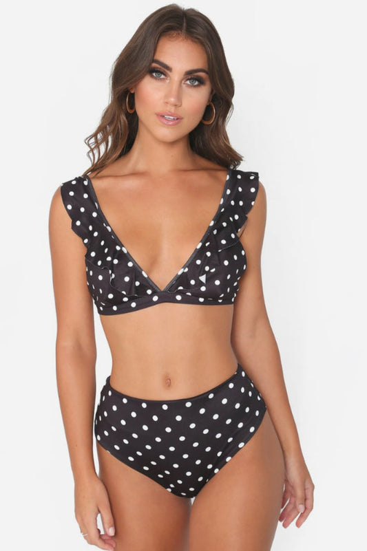 Polka Dot High Waist Ruffle Bikini - Riyosa®