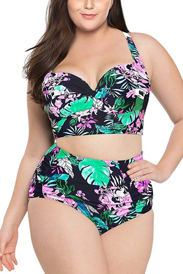 (L-5XL) Tropical Print Bikini Set - Riyosa®