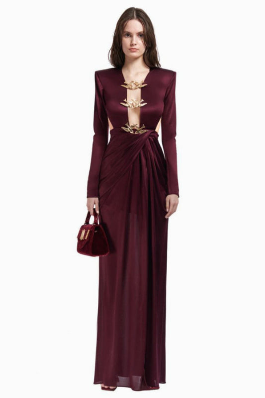 Buckle Detailed Draped Maxi Dress - Riyosa®