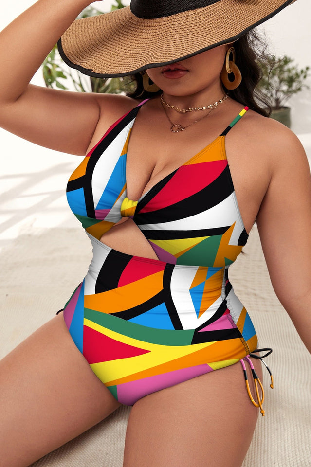 (XL-4XL) Floral Print Cutout One Piece Swimsuit - Riyosa®