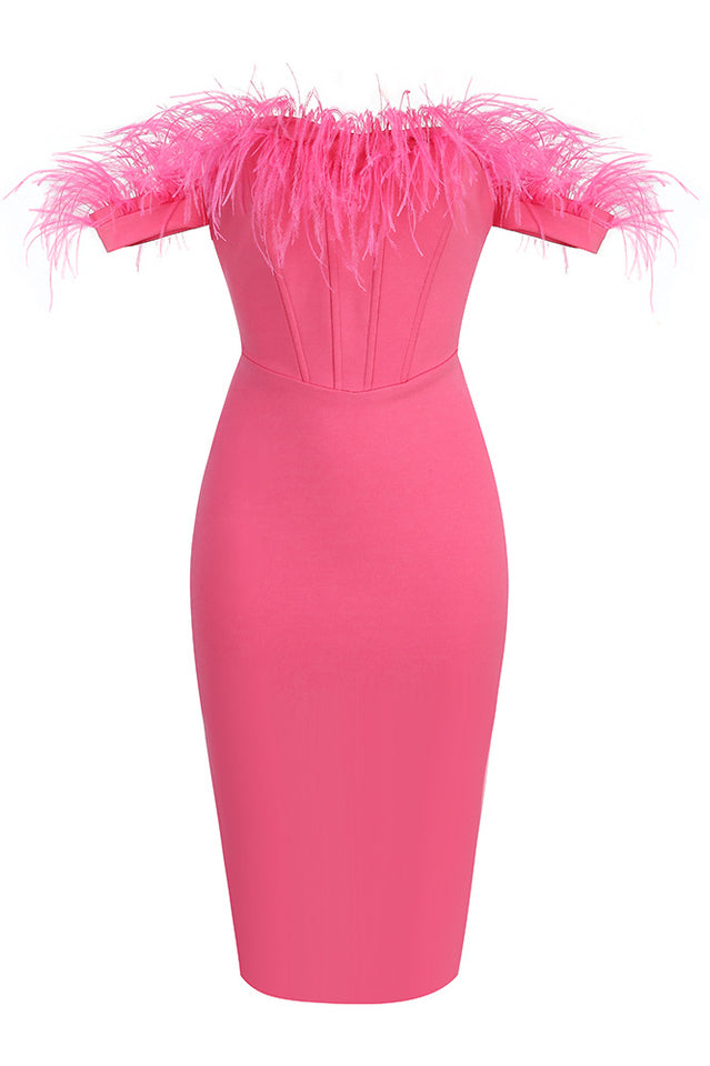 Fashionella Slash Neck Feather Dress - Riyosa®