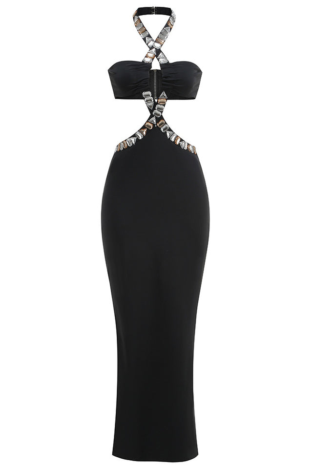 Alma Diamante Cutout Halter Maxi Dress - Riyosa®