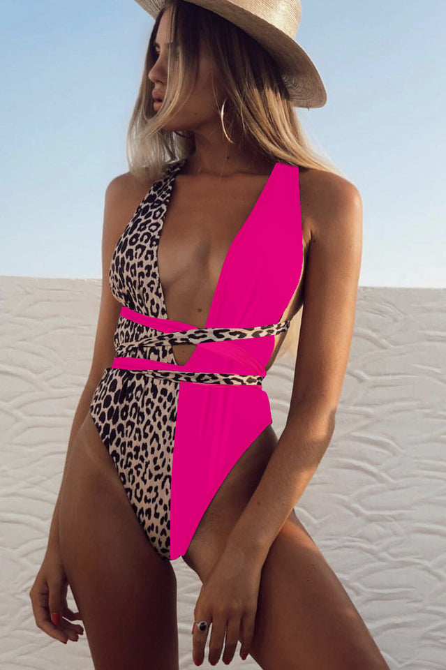 Leopard Criss Cross One Piece Swimwear - Riyosa®