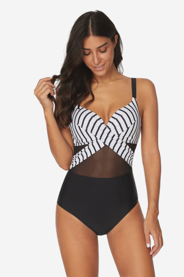 Mesh Striped One Piece Swimwear - Riyosa®