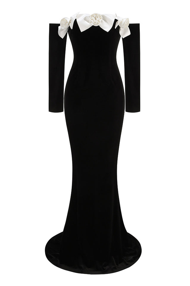 Duchesse Bows Off Shoulder Velvet Gown - Riyosa®