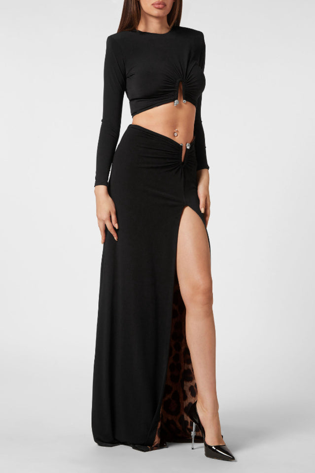 Black Stretch Cady Maxi Dress - Riyosa®