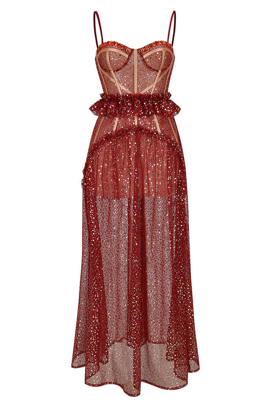 Barrett Sequined Mesh & Lace Maxi Dress - Riyosa®