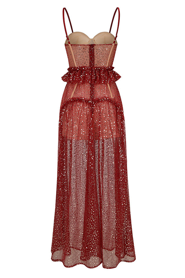 Barrett Sequined Mesh & Lace Maxi Dress - Riyosa®