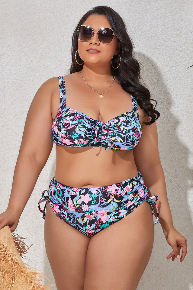 (L-4XL) Floral Adjustable Side Bikini Set - Riyosa®