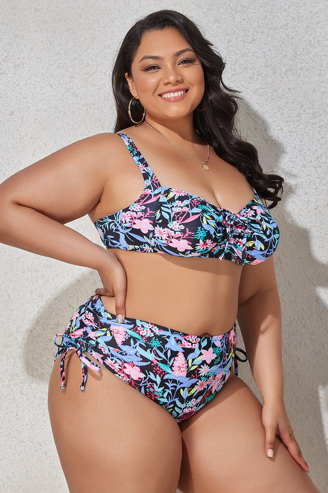 (L-4XL) Floral Adjustable Side Bikini Set - Riyosa®