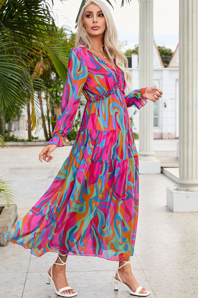 Abstract Art Tiered Maxi Dress - Riyosa®