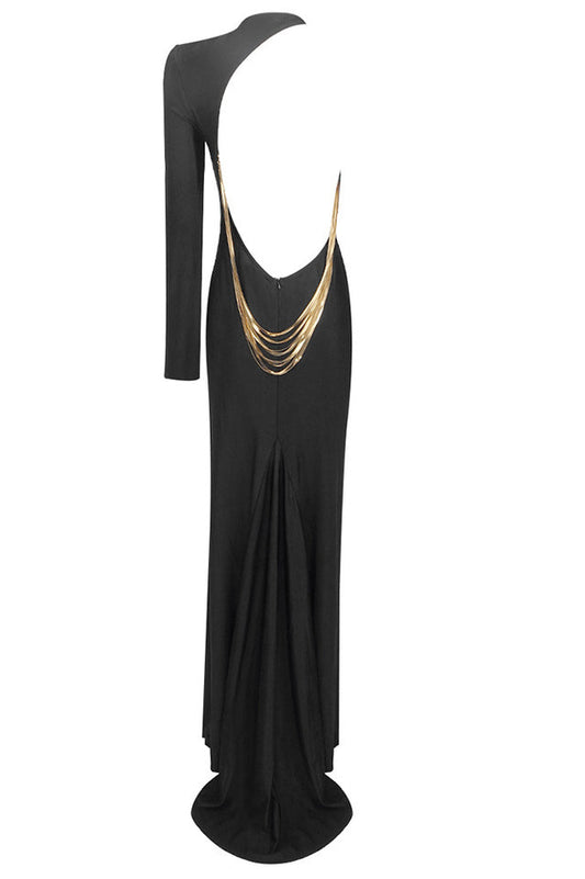 Angelou Black Backless Chain Maxi Dress - Riyosa®