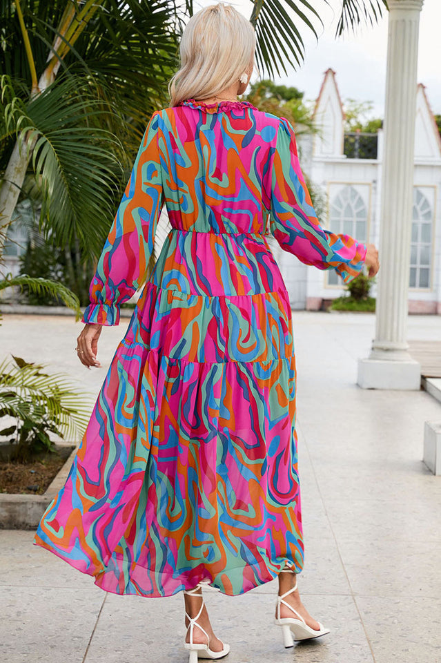 Abstract Art Tiered Maxi Dress - Riyosa®