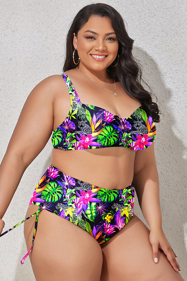 (L-4XL) Floral Adjustable Side Bikini Set - Riyosa®