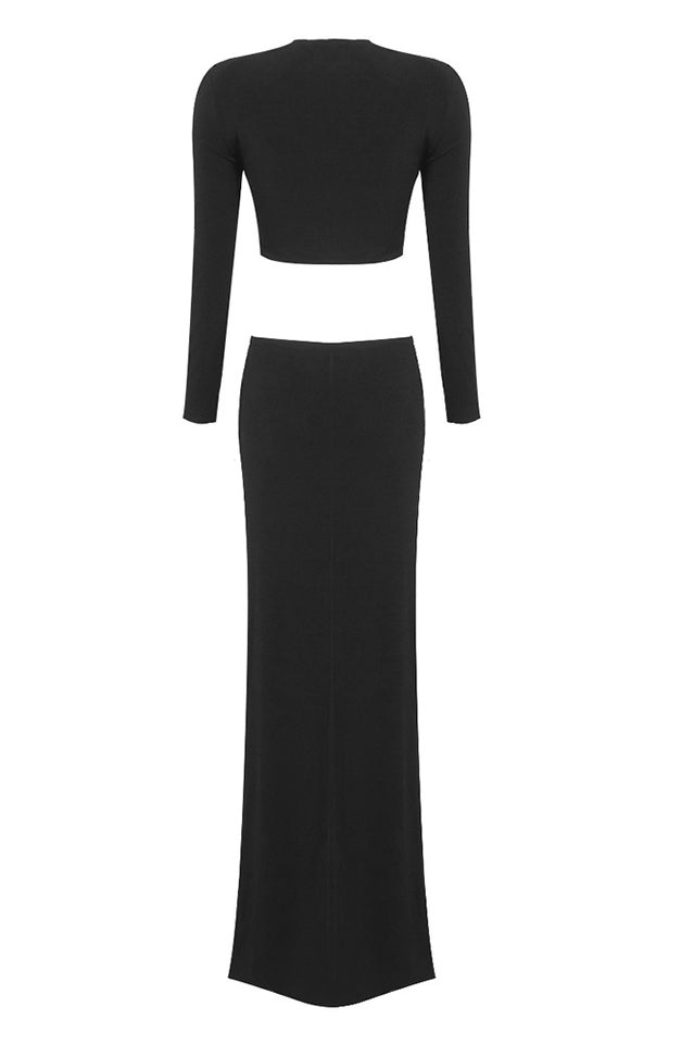 Black Stretch Cady Maxi Dress - Riyosa®