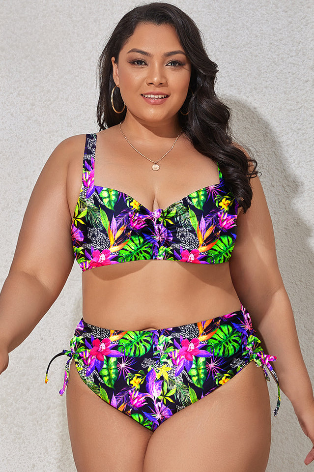 (L-4XL) Floral Adjustable Side Bikini Set - Riyosa®