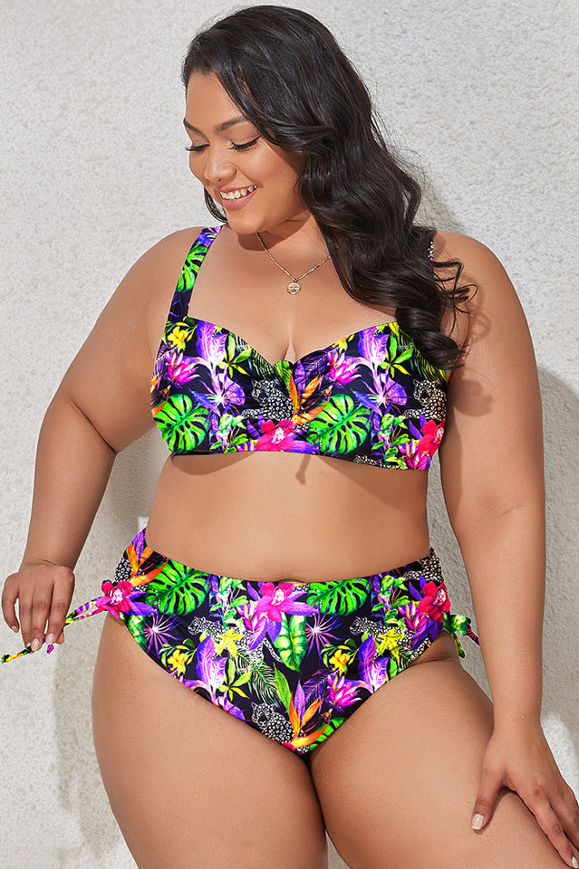 (L-4XL) Floral Adjustable Side Bikini Set - Riyosa®