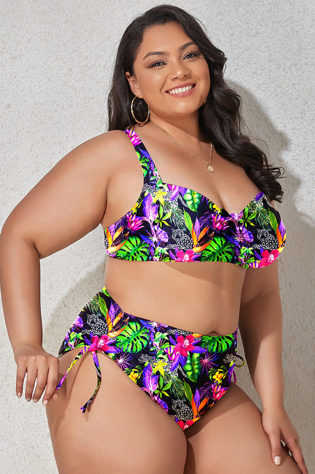 (L-4XL) Floral Adjustable Side Bikini Set - Riyosa®