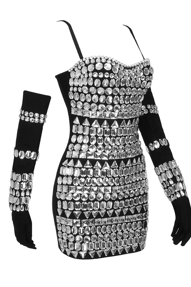 Brisbane Rhinestones Embellished Mini Dress - Riyosa®