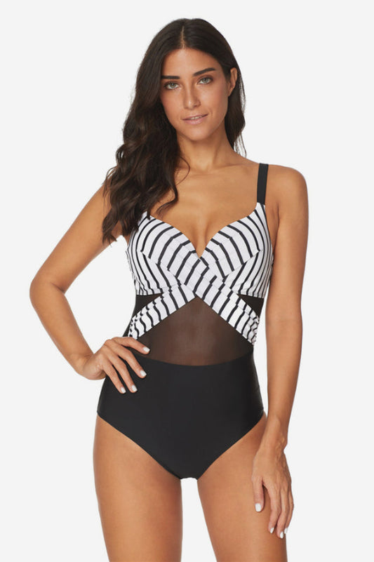 Mesh Striped One Piece Swimwear - Riyosa®