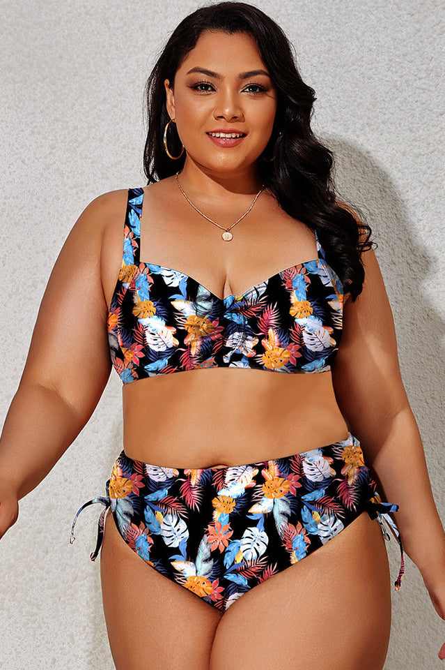 (L-4XL) Floral Adjustable Side Bikini Set - Riyosa®