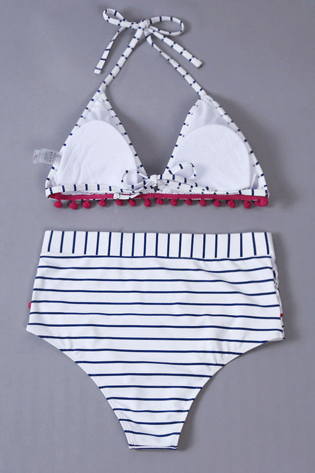 Mesh Hollow Out Stripe Tassel Bikini Set - Riyosa®