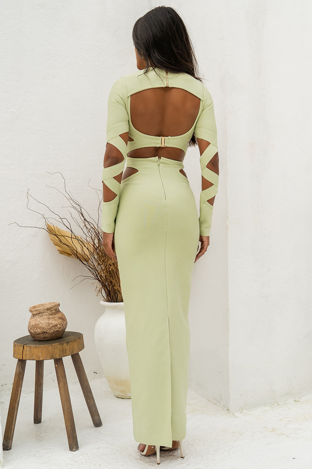 Sesidy Vevina Asymmetric Maxi Evening Dress in Green