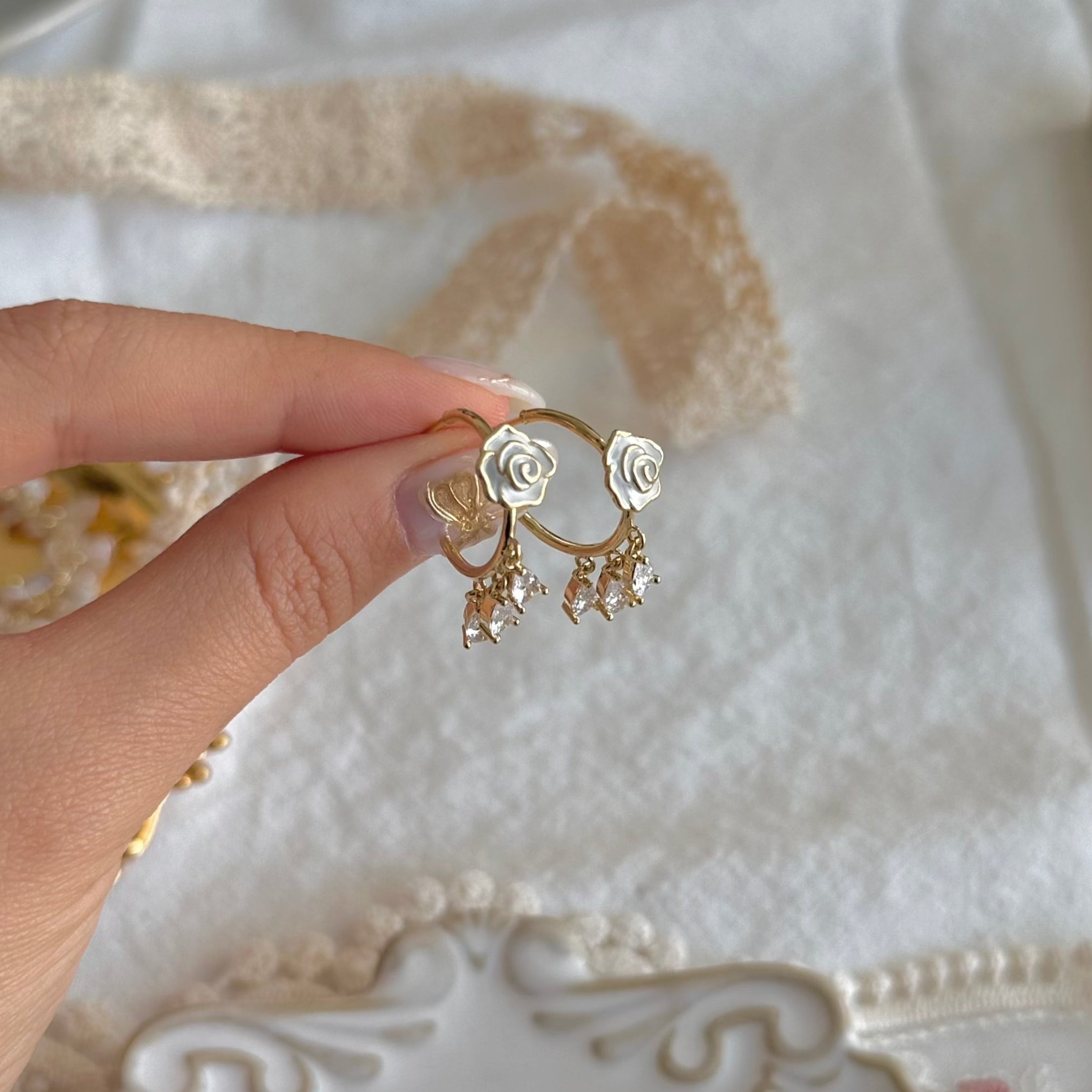 White Rose Earrings - Emilia