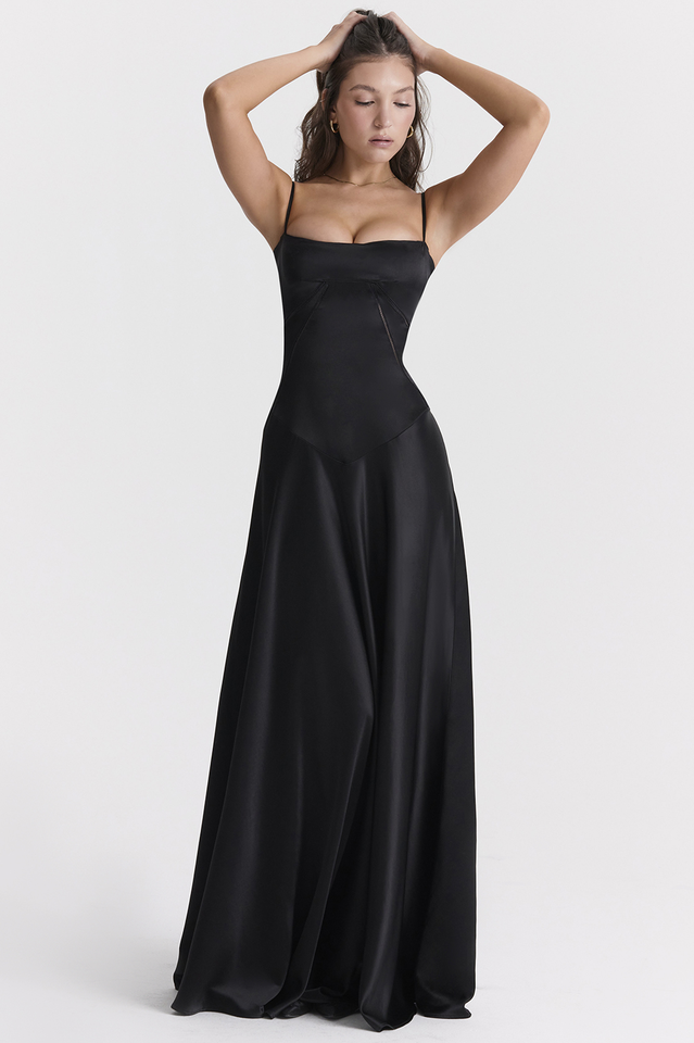 Anabella Black Lace Up Maxi Dress - Riyosa®