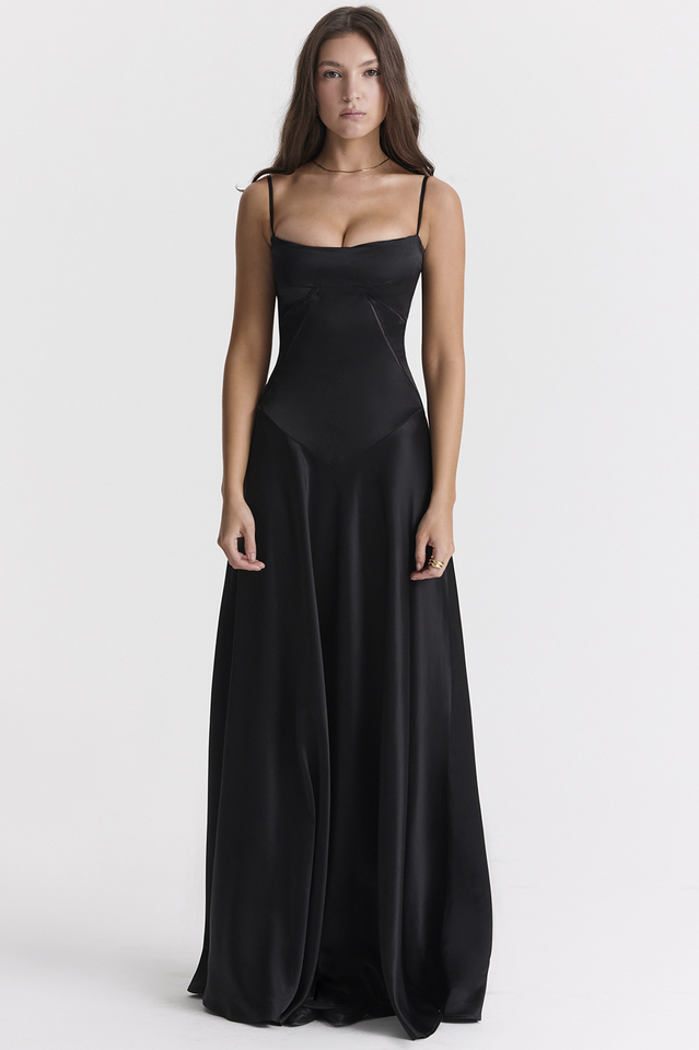 Anabella Black Lace Up Maxi Dress - Riyosa®