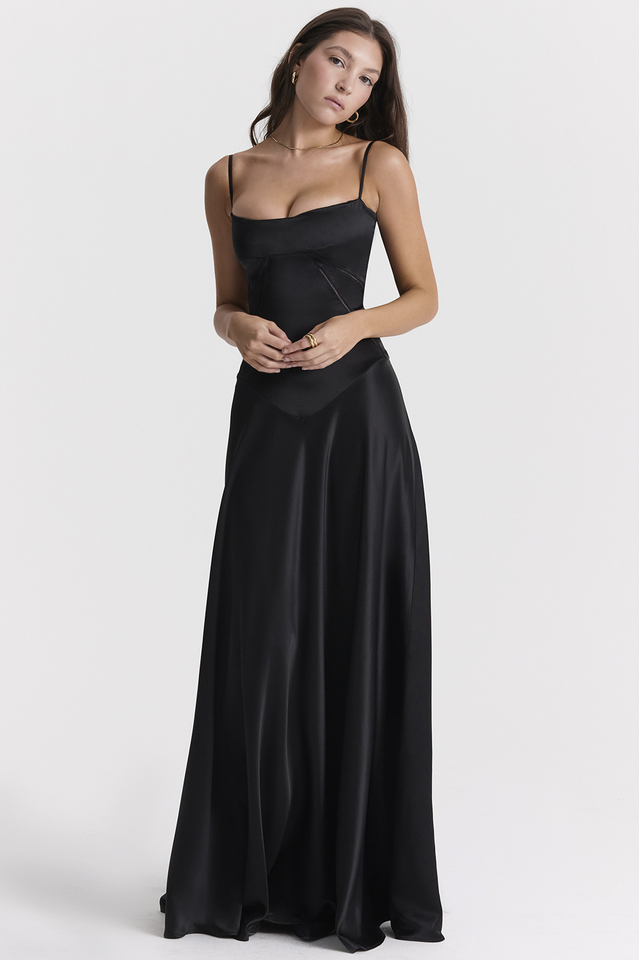 Anabella Black Lace Up Maxi Dress - Riyosa®