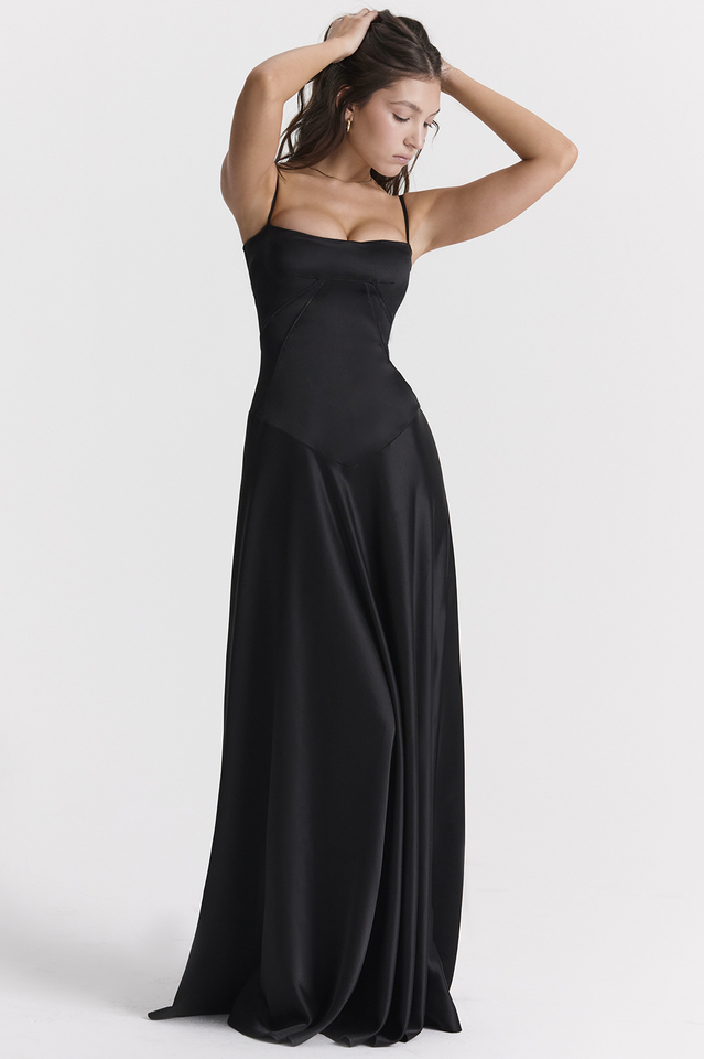 Anabella Black Lace Up Maxi Dress - Riyosa®