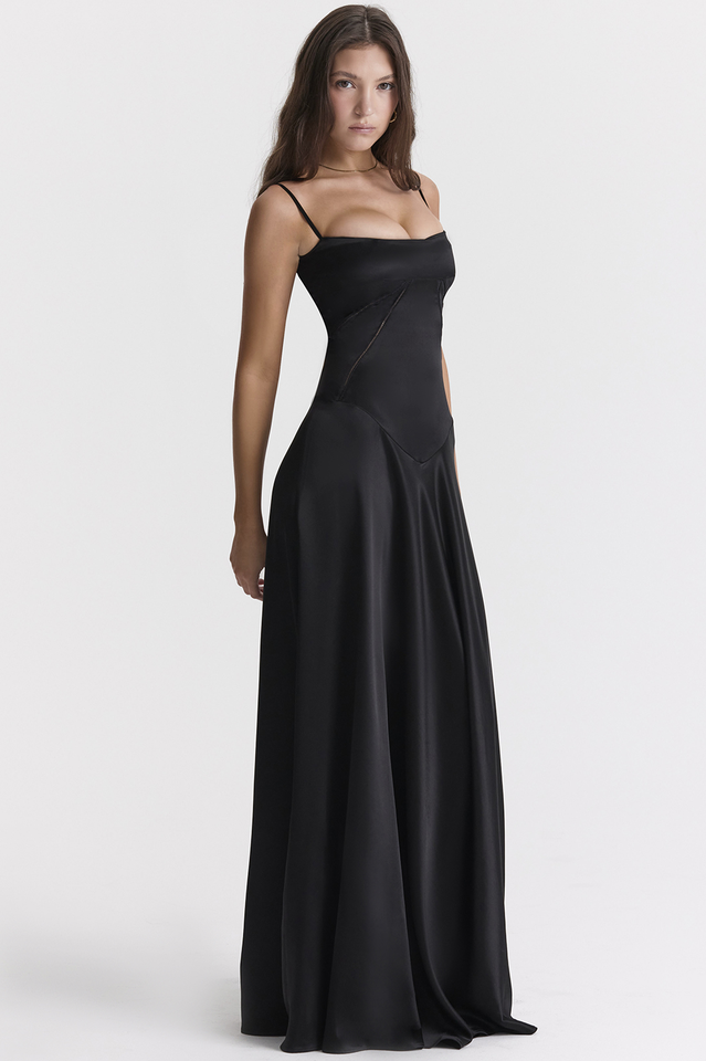 Anabella Black Lace Up Maxi Dress - Riyosa®