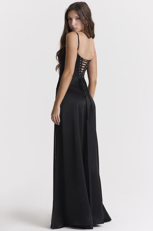 Anabella Black Lace Up Maxi Dress - Riyosa®