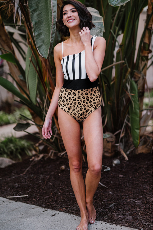 Leopard & Stripes One-Piece Swimsuit - Riyosa®