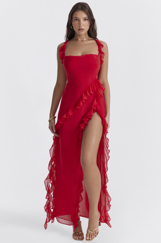 Ariel Cherry Pleated Maxi Dress - Riyosa®