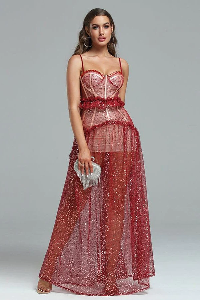 Barrett Sequined Mesh & Lace Maxi Dress - Riyosa®