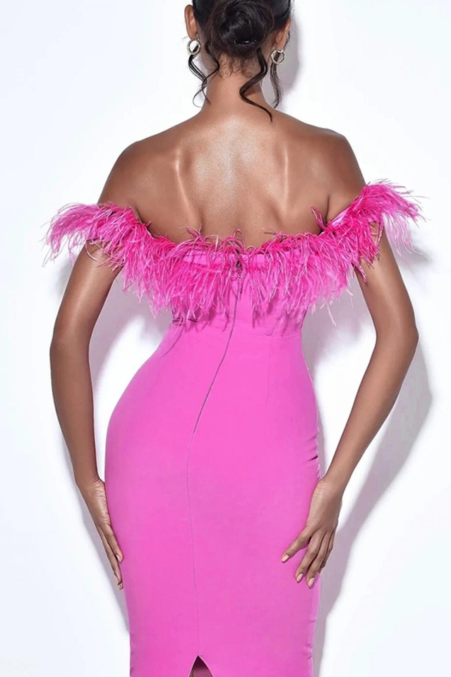 Fashionella Slash Neck Feather Dress - Riyosa®