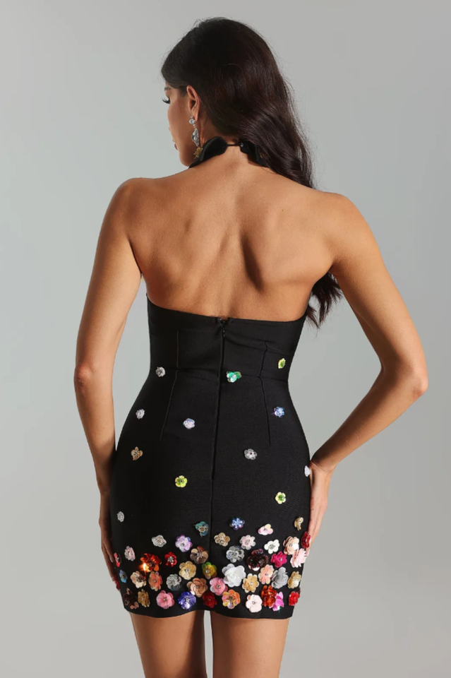 Gunnel Flower Embellished Bandage Dress - Riyosa®