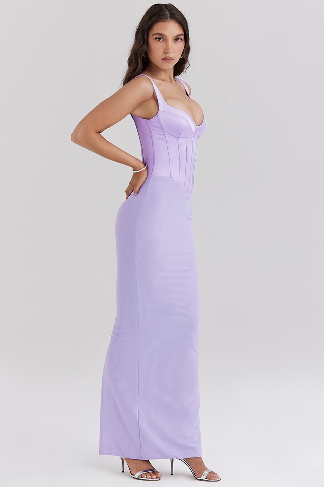 Breeze Orchid Satin Corset Maxi Dress - Riyosa®