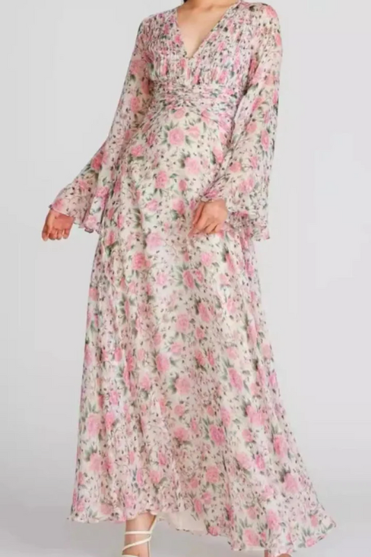 Aracely V Neck Floral Maxi Dress - Riyosa®