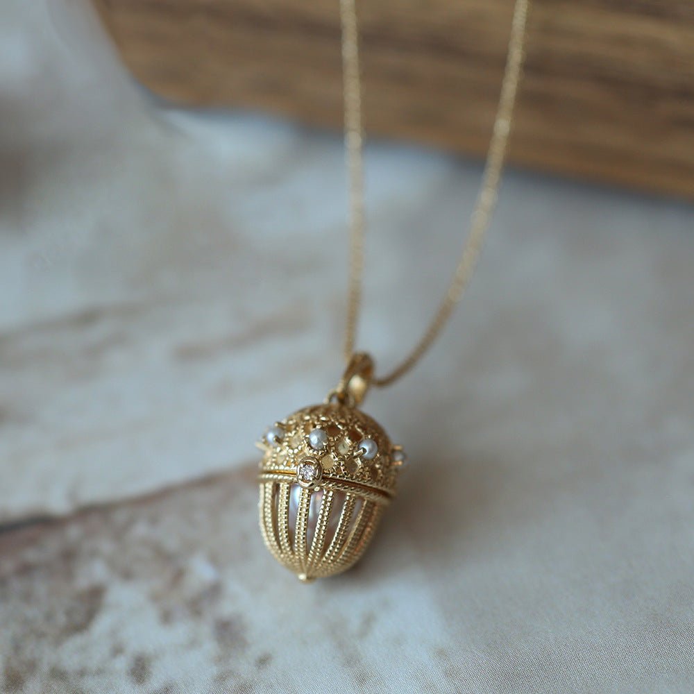 Acorn Locket Necklace (Solid Silver) - Hypoallergenic - Abbott Atelier