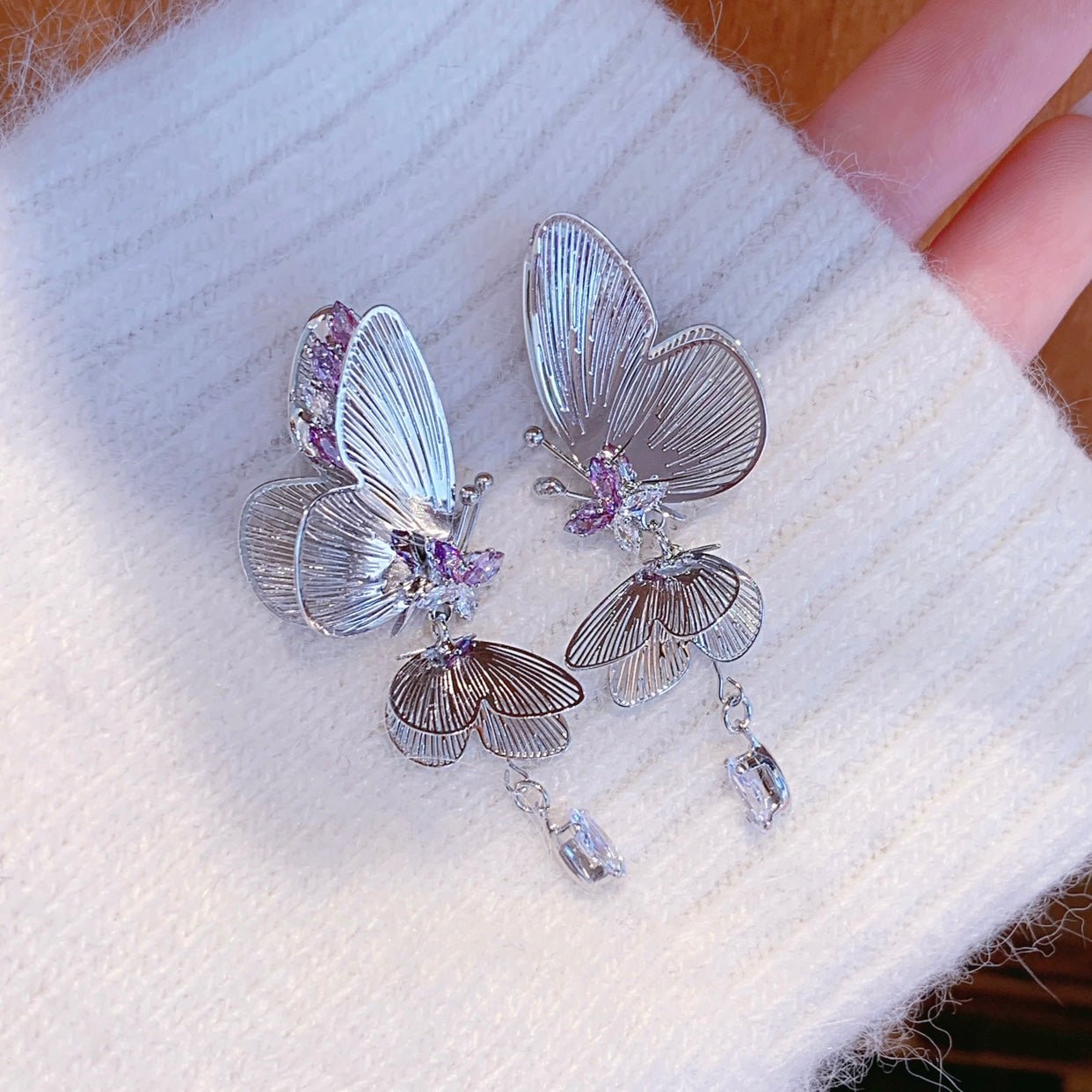 Amethyst Butterfly Earrings - Hypoallergenic - Abbott Atelier