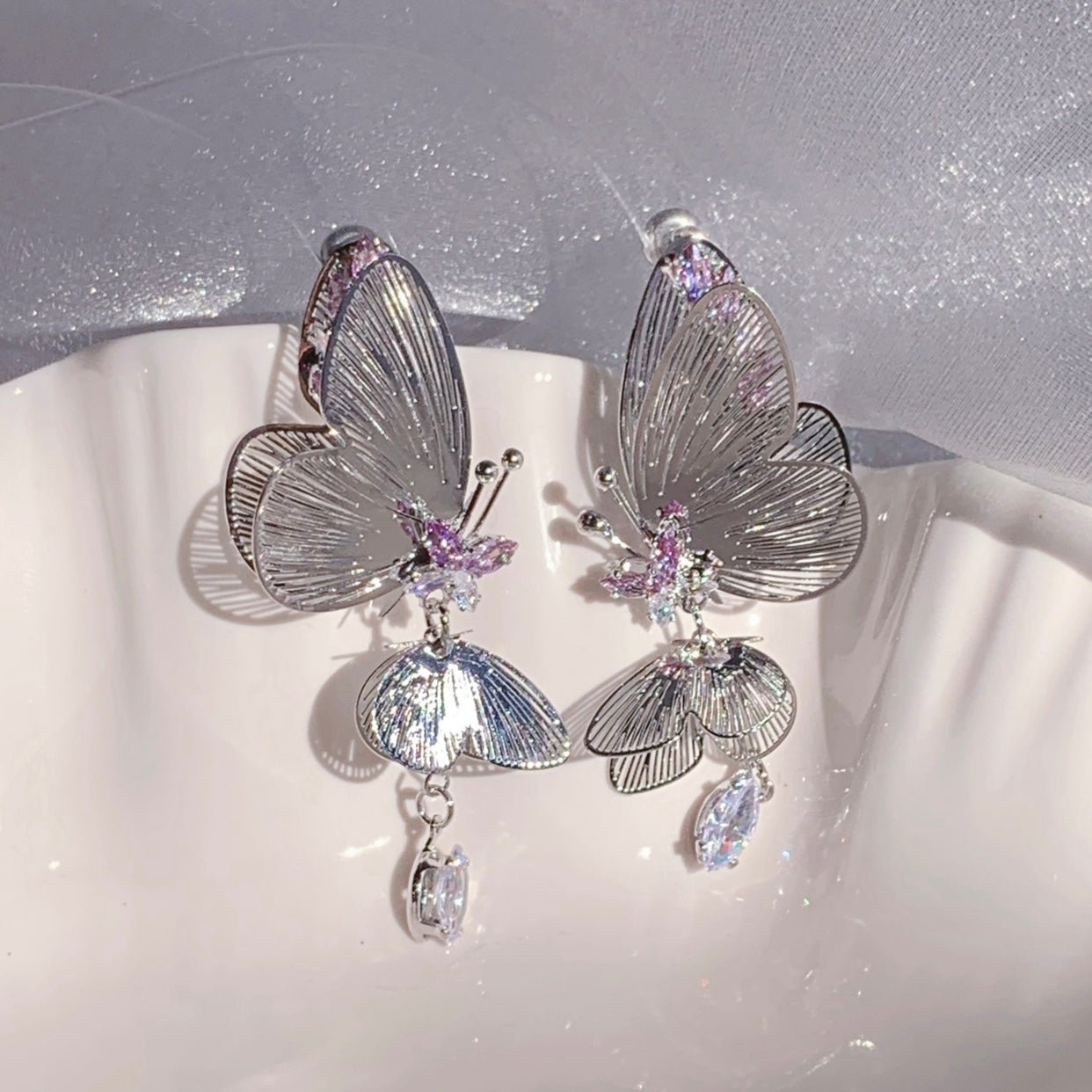 Amethyst Butterfly Earrings - Hypoallergenic - Abbott Atelier