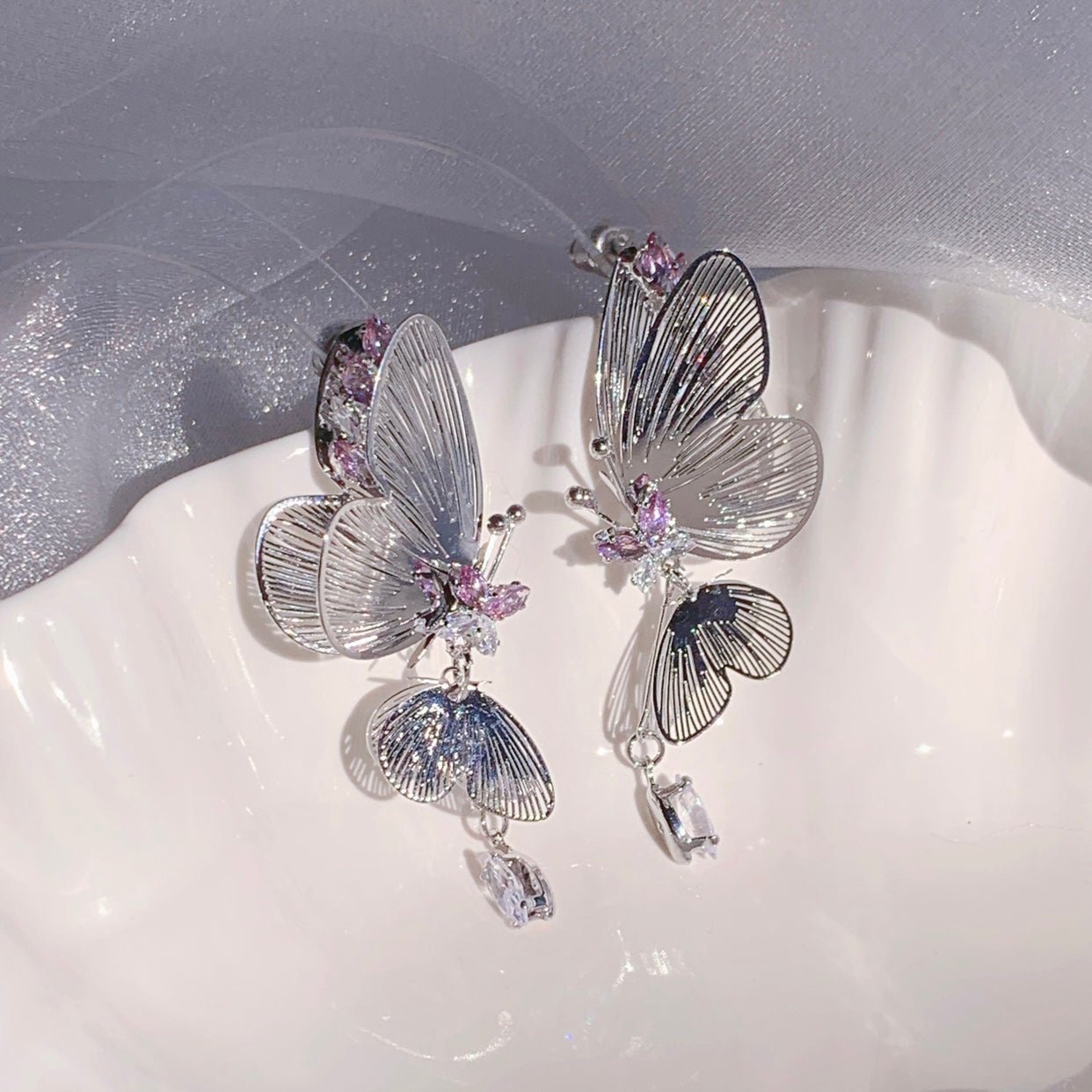 Amethyst Butterfly Earrings - Hypoallergenic - Abbott Atelier