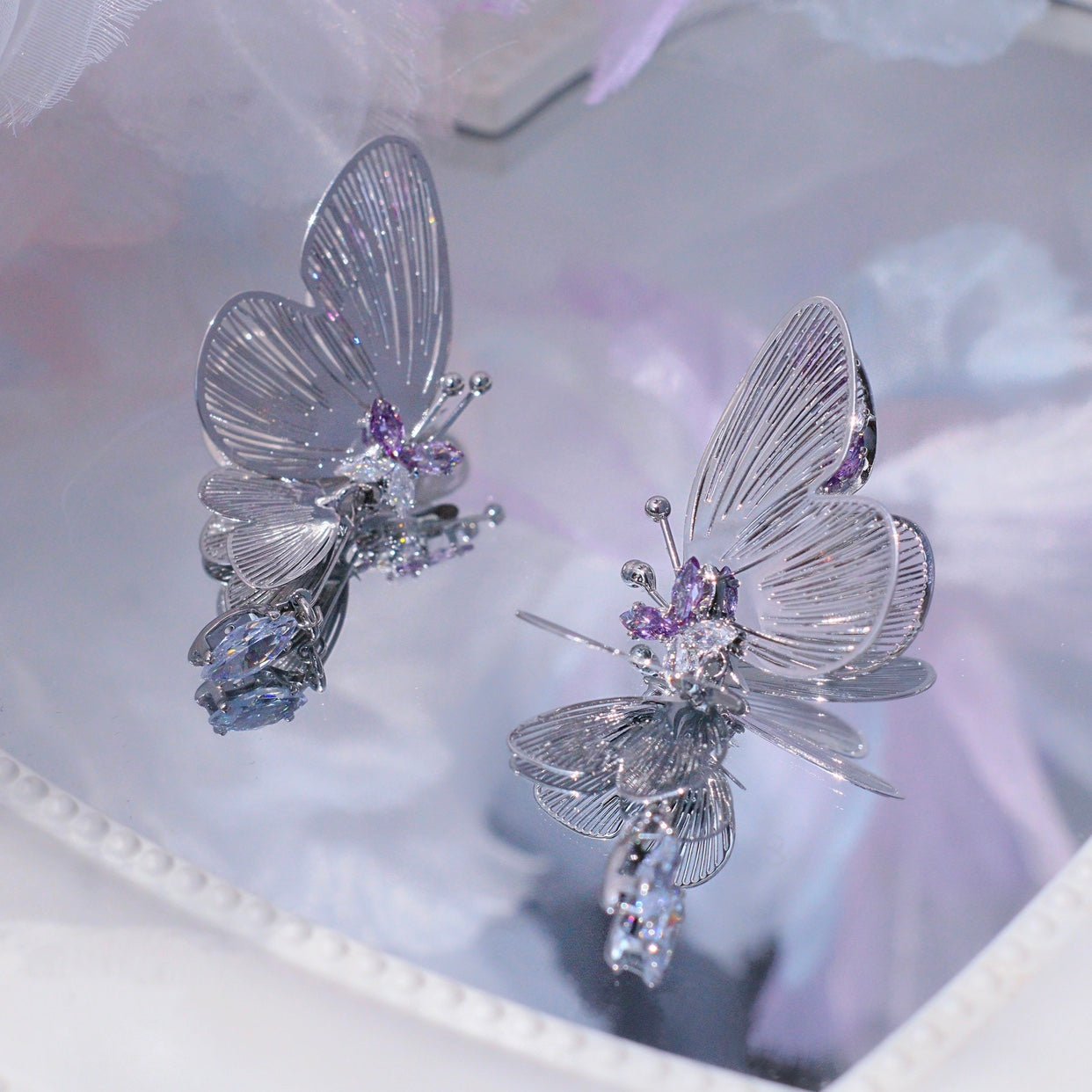 Amethyst Butterfly Earrings - Hypoallergenic - Abbott Atelier