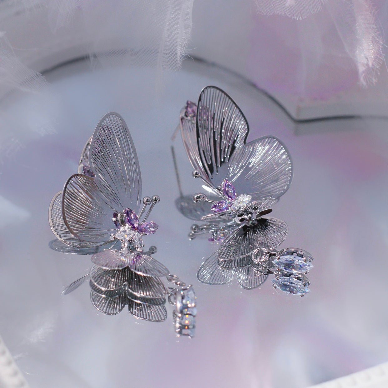 Amethyst Butterfly Earrings - Hypoallergenic - Abbott Atelier