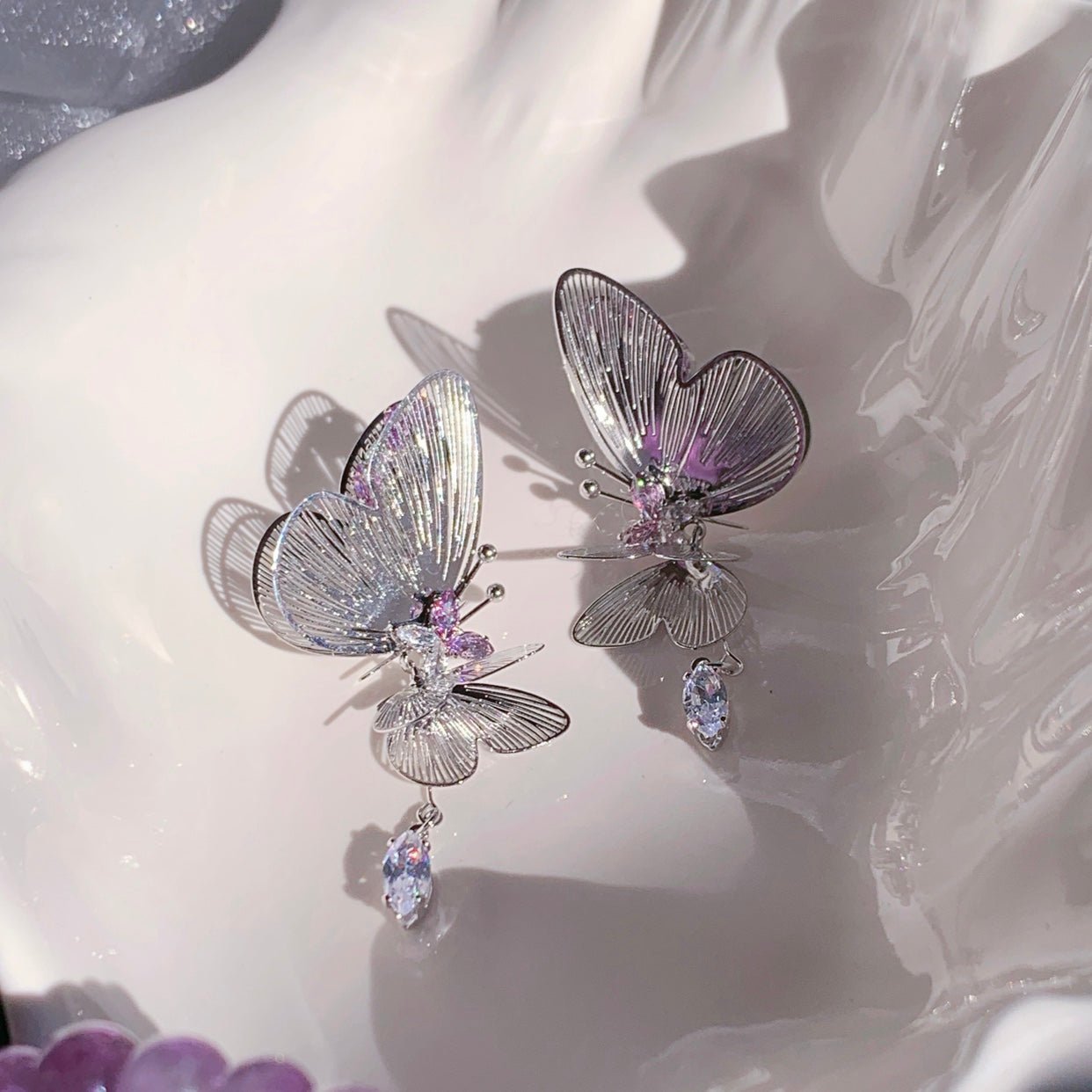 Amethyst Butterfly Earrings - Hypoallergenic - Abbott Atelier