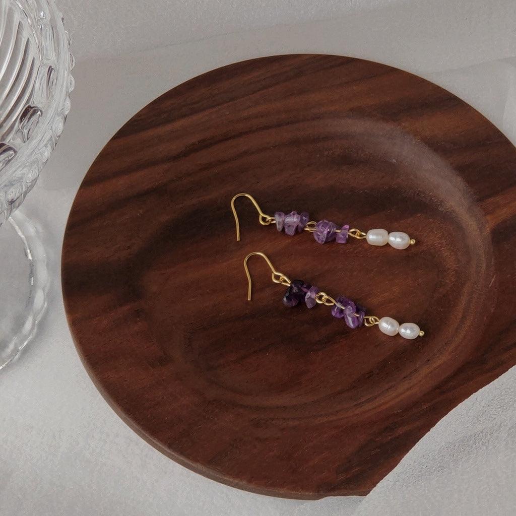 Amethyst Earrings - Rosemary - Freshwater Pearls - Abbott Atelier