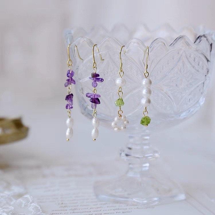 Amethyst Earrings - Rosemary - Freshwater Pearls - Abbott Atelier